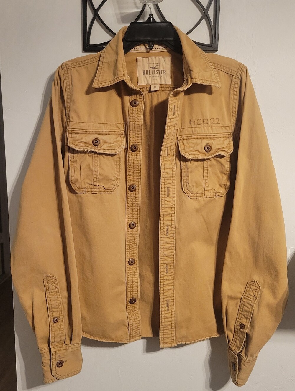 Y2K Hollister California Tan Vintage Utility Military Style Shirt Sz S Unisex